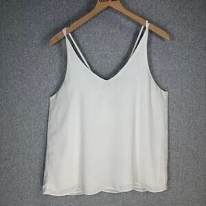 Michel Women's Blouse White Large V-Neck Double Spaghetti Strap Lined Top